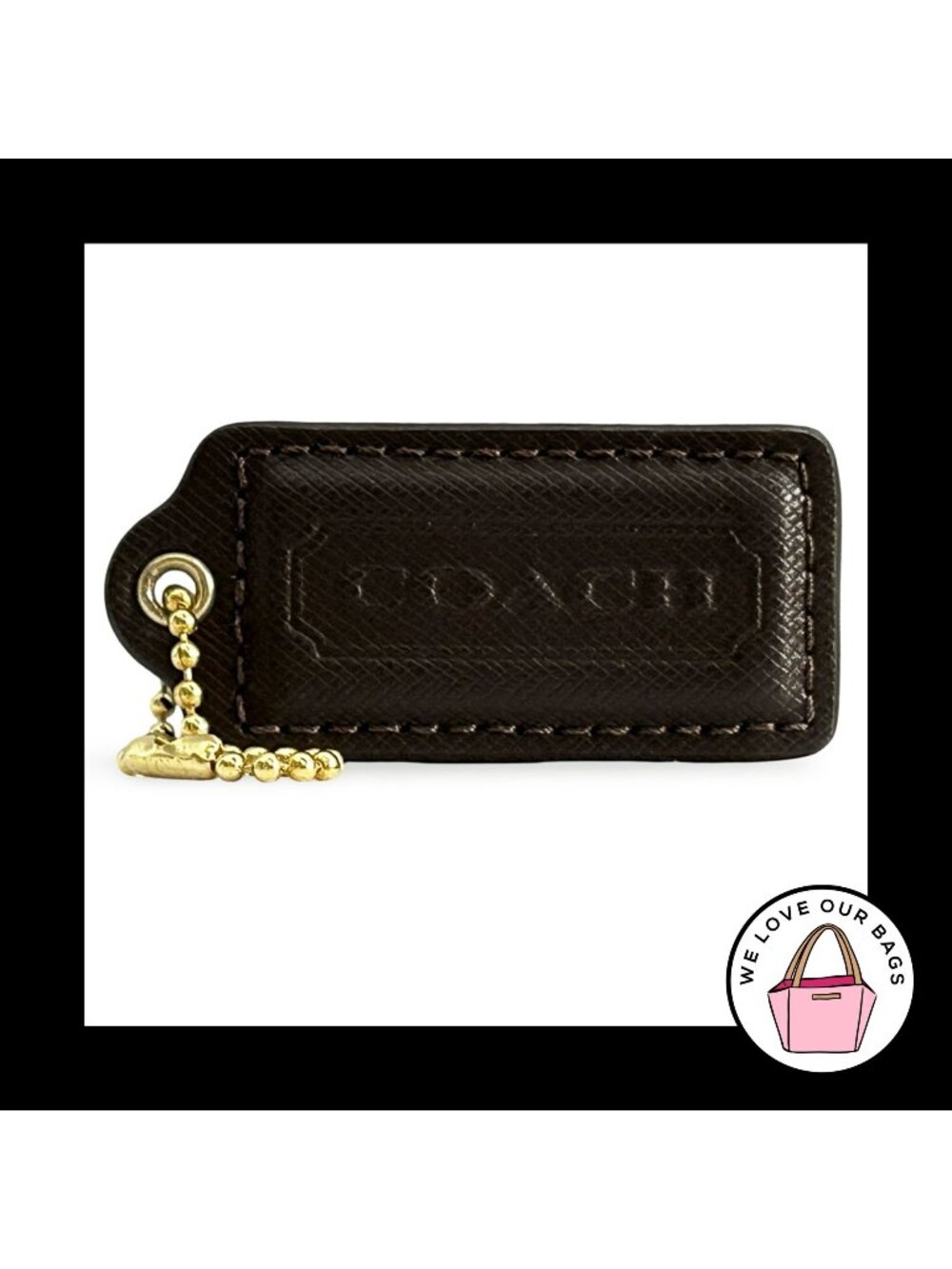 COACH HANG TAG 2.25" Brown Crossgrain Leather Bag Charm Keychain Fob Brass Large